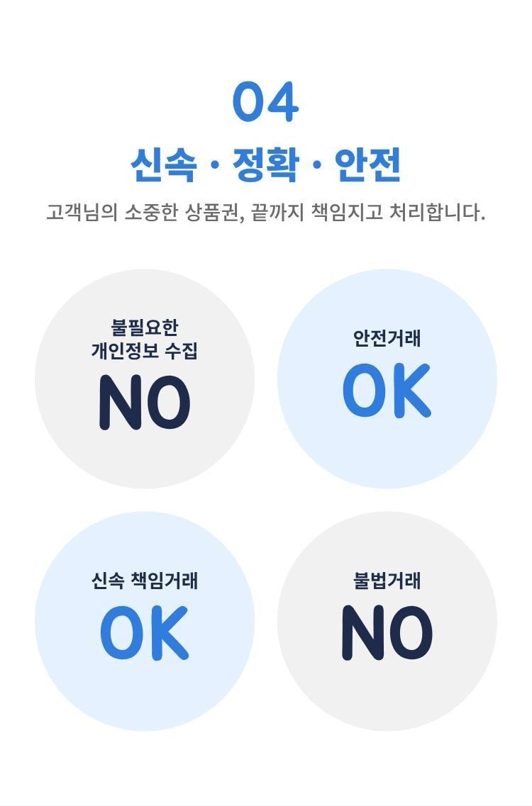신속·정확·안전 - 불필요한 개인정보 수집 NO, 안전거래 OK, 신속 책임거래 OK, 불법거래 NO